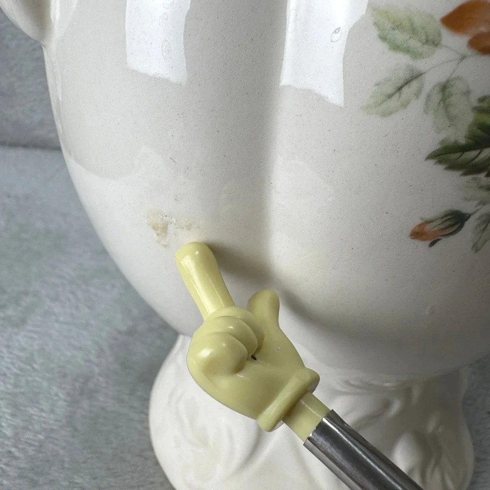 Vintage White Ceramic Rose Floral Pitcher Vase Ornate Handle Scalloped Cottage